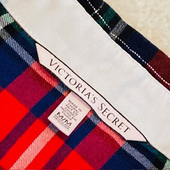 Victoria's Secret Women's Medium Red Colorful Plaid Print Pajama PJ Top Pant Set - Picture 11 of 11